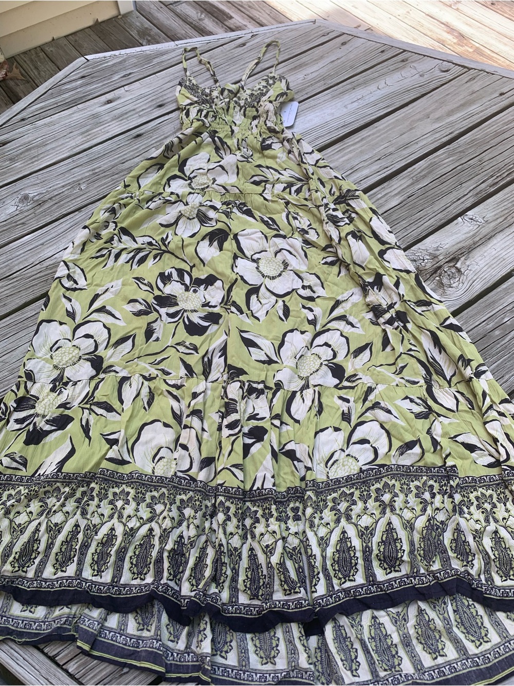 Maxi dress NWT Angie floral ruffle cutout back adj straps size S tropical